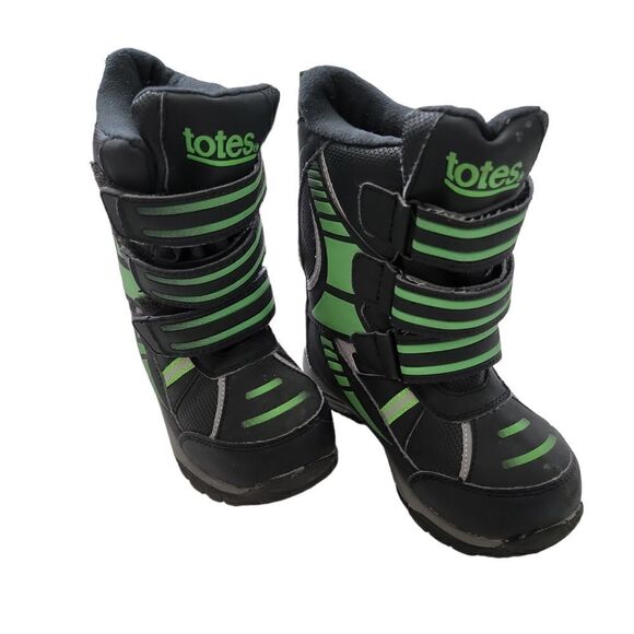TOTES Black and Green Kids Snow Boots Sz 12 - Picture 3 of 7